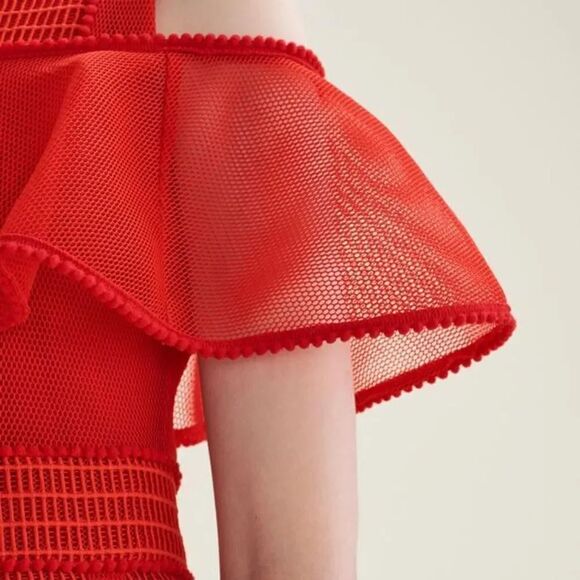 Maje Rosalie Red Ruffle Dress Sz 2 - Picture 4 of 8
